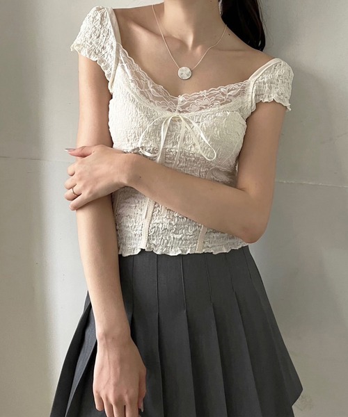 セール】コルセットライクキャップスリーブカットトップス（T