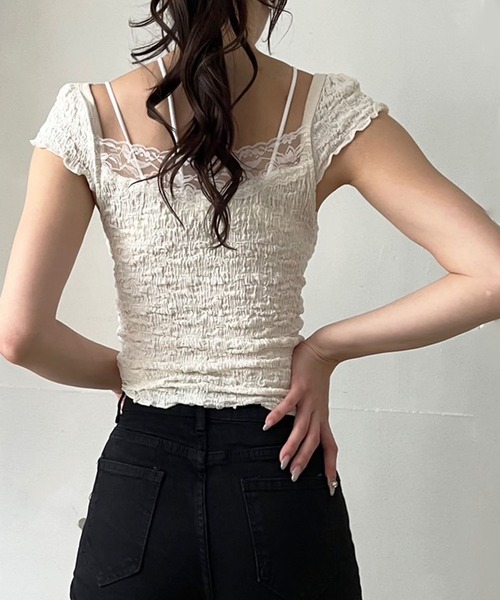 セール】コルセットライクキャップスリーブカットトップス（T