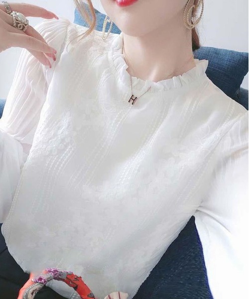 BLANC FICELLE(ブランフィセル)の「レース ボトムネック シャツ(シャツ/ブラウス・レディース・ホワイト・M/L/XL)」の3枚目の写真