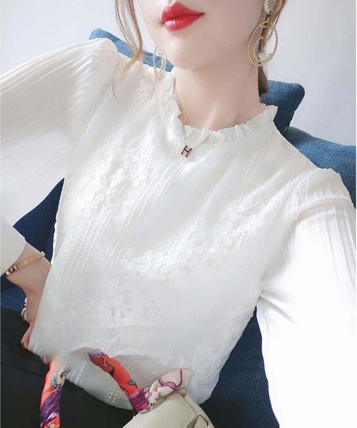 BLANC FICELLE(ブランフィセル)の「レース ボトムネック シャツ(シャツ/ブラウス・レディース・ホワイト・M/L/XL)」の4枚目の写真