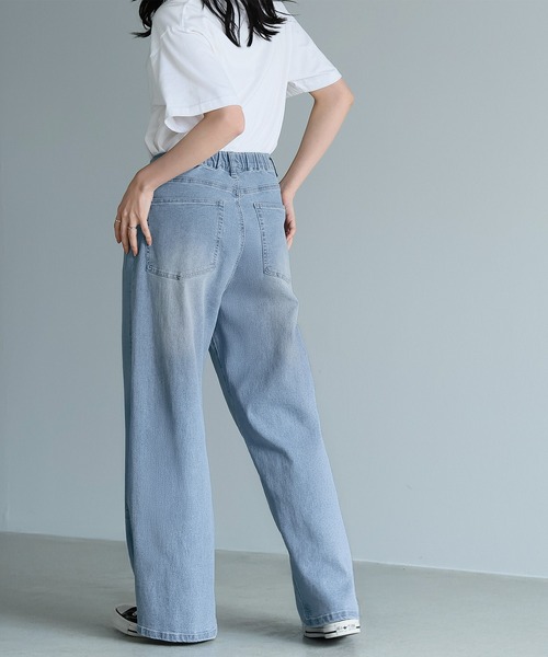 itto...(イット)の「【速乾・接触冷感・UVカット】クーリッシュデニムワイドパンツ(デニムパンツ・レディース・サックスブルー/ネイビー・XL/L/M)」の5枚目の写真