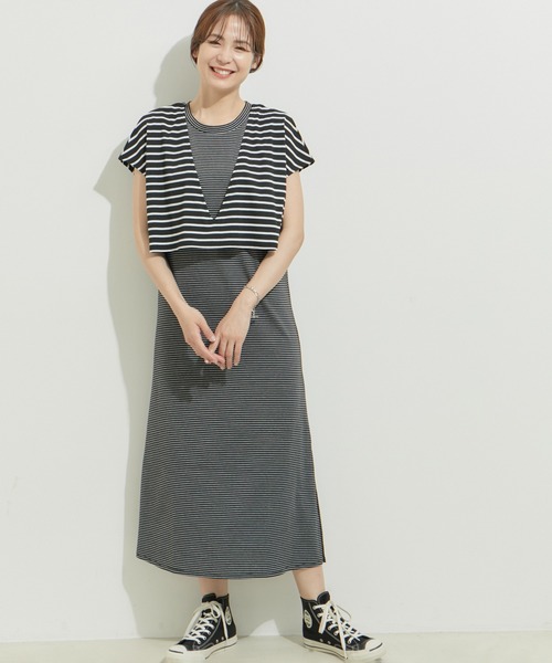le cercle ADAM ET ROPE'(ルセルクルアダムエロペ)の「【SETアイテム】レイヤードセットワンピース(ワンピース・レディース・ベージュ/ネイビー/ブラック×ホワイト/ブラック系その他2・FREE)」の4枚目の写真