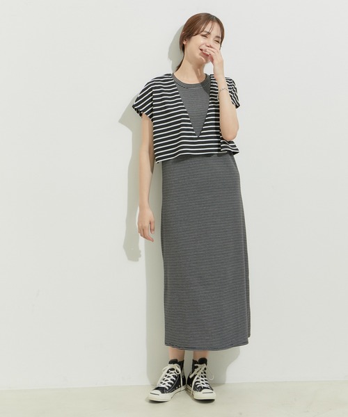 le cercle ADAM ET ROPE'(ルセルクルアダムエロペ)の「【SETアイテム】レイヤードセットワンピース(ワンピース・レディース・ベージュ/ネイビー/ブラック×ホワイト/ブラック系その他2・FREE)」の5枚目の写真