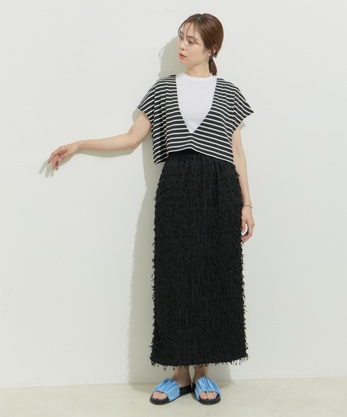le cercle ADAM ET ROPE'(ルセルクルアダムエロペ)の「【SETアイテム】レイヤードセットワンピース(ワンピース・レディース・ベージュ/ネイビー/ブラック×ホワイト/ブラック系その他2・FREE)」の8枚目の写真