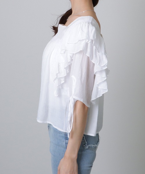 Lace Ladies(レースレディース)の「スクエアネック フリル ギャザー バルーン袖 ブラウス(シャツ/ブラウス・レディース・ホワイト/ピンク・S/M/XL)」の13枚目の写真