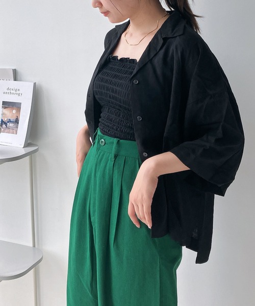 AS KNOW AS plus(アズノゥアズプラス)の「◎開襟シンプル半袖シャツ(シャツ/ブラウス・レディース・ホワイト系/ブラック系/グリーン系/ブルー系・FREE)」の3枚目の写真