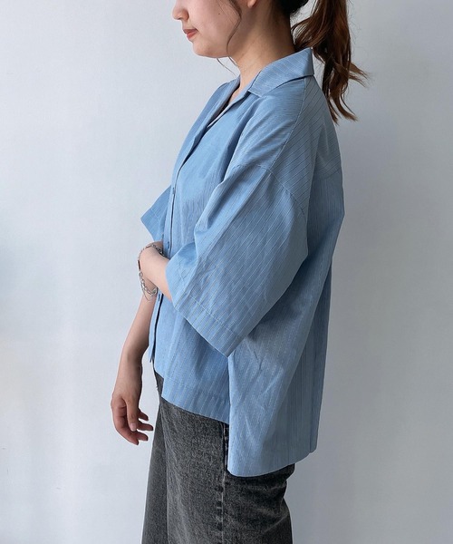 AS KNOW AS plus(アズノゥアズプラス)の「◎開襟シンプル半袖シャツ(シャツ/ブラウス・レディース・ホワイト系/ブラック系/グリーン系/ブルー系・FREE)」の17枚目の写真