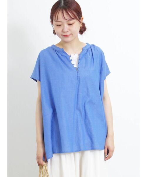 Samansa Mos2(サマンサ モスモス)の「くるみボタンスキッパーブラウス(シャツ/ブラウス・レディース・チャコールグレー/ブルー/オフホワイト/イエロー・F)」の13枚目の写真