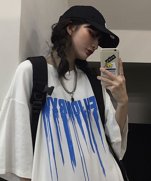 etsinta 24SS リメイクロングオーバーシャツ ビッグシルエット ビッグシルエットUSED風Tシャツ 【オーバーサイズ】【ロング丈