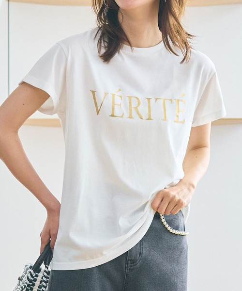 coca(coca)(コカ)の「【WEB限定セール】箔プリント袖ロールアップTシャツ(Tシャツ/カットソー・レディース・A/B・L/S/M)」の1枚目の写真