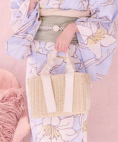 Retica（レティカ）の「浴衣 バッグ ハンドルテープリボンペーパーかごバッグ かわいい（かごバッグ・レディース・アイボリー/ブラウン・FREE）」の5枚目の写真
