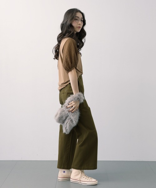 saloon（サルーン）の「SALOON(サルーン)/ラメプリーツプルオーバー【手洗い可】五分袖（Tシャツ/カットソー・レディース・ベージュ/ブラック/オフホワイト・FREE）」の22枚目の写真