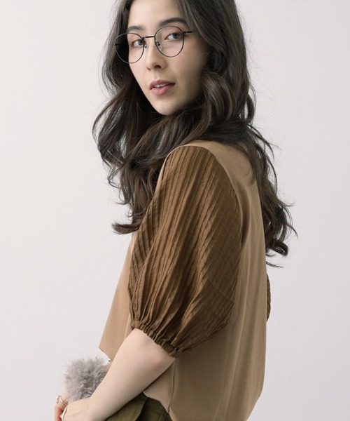 saloon（サルーン）の「SALOON(サルーン)/ラメプリーツプルオーバー【手洗い可】五分袖（Tシャツ/カットソー・レディース・ベージュ/ブラック/オフホワイト・FREE）」の21枚目の写真