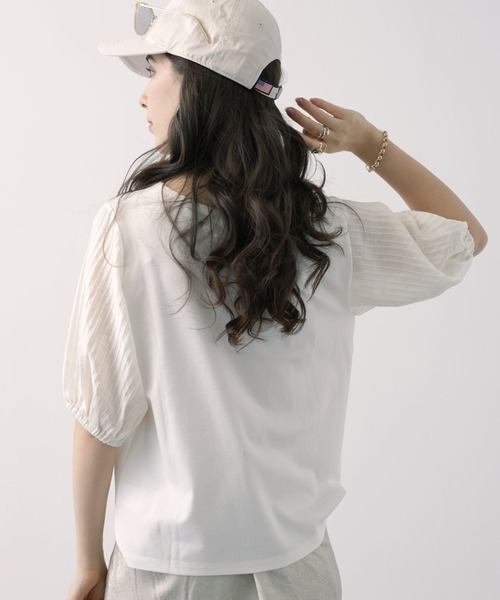 saloon（サルーン）の「SALOON(サルーン)/ラメプリーツプルオーバー【手洗い可】五分袖（Tシャツ/カットソー・レディース・ベージュ/ブラック/オフホワイト・FREE）」の14枚目の写真