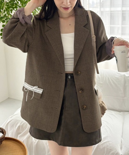 one after another NICE CLAUP（ワンアフターアナザーナイスクラップ）の「テーラードジャケット（テーラードジャケット・レディース・杢グレー/ブラウン系その他・FREE）」の17枚目の写真