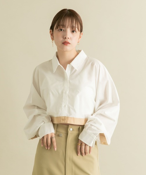 【セール】バイカラーヘムクロップドシャツ（シャツ/ブラウス）｜KBF（ケイビーエフ）