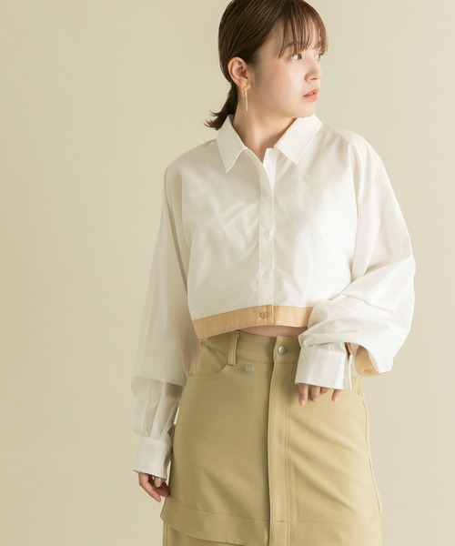 【セール】バイカラーヘムクロップドシャツ（シャツ/ブラウス）｜KBF（ケイビーエフ）
