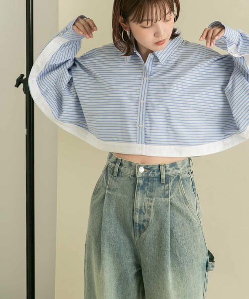 【セール】バイカラーヘムクロップドシャツ（シャツ/ブラウス）｜KBF（ケイビーエフ）