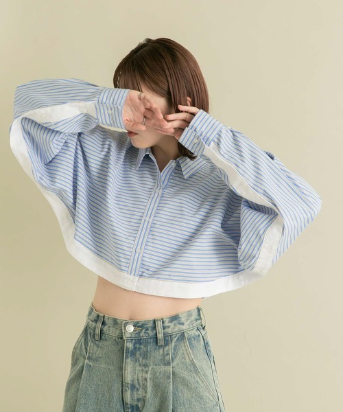 【セール】バイカラーヘムクロップドシャツ（シャツ/ブラウス）｜KBF（ケイビーエフ）