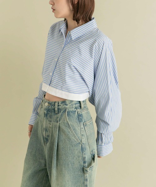 【セール】バイカラーヘムクロップドシャツ（シャツ/ブラウス）｜KBF（ケイビーエフ）