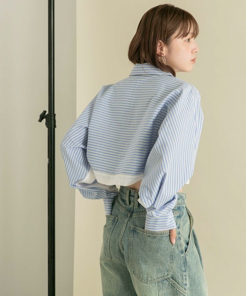 【セール】バイカラーヘムクロップドシャツ（シャツ/ブラウス）｜KBF（ケイビーエフ）