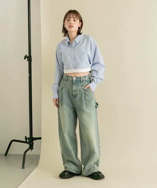 【セール】バイカラーヘムクロップドシャツ（シャツ/ブラウス）｜KBF（ケイビーエフ）