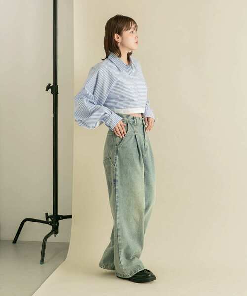 【セール】バイカラーヘムクロップドシャツ（シャツ/ブラウス）｜KBF（ケイビーエフ）