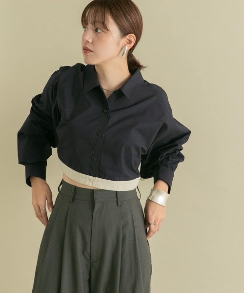 【セール】バイカラーヘムクロップドシャツ（シャツ/ブラウス）｜KBF（ケイビーエフ）
