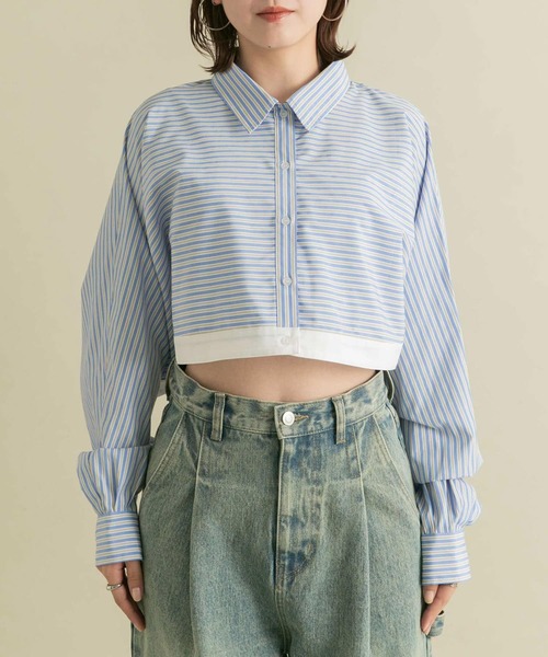 【セール】バイカラーヘムクロップドシャツ（シャツ/ブラウス）｜KBF（ケイビーエフ）