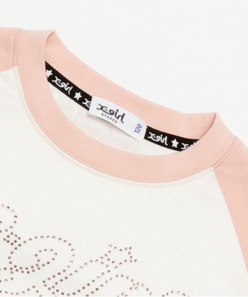 X-girl Stages（エックスガールステージス）の「ラインストーンロゴラグラン長袖Tシャツ（Tシャツ/カットソー・キッズ・ブラック/ピンク・80ｃｍ/90cm/100cm/110cm/120cm/130cm/140cm）」の4枚目の写真