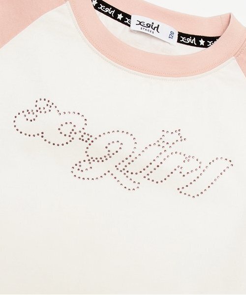 X-girl Stages（エックスガールステージス）の「ラインストーンロゴラグラン長袖Tシャツ（Tシャツ/カットソー・キッズ・ブラック/ピンク・80ｃｍ/90cm/100cm/110cm/120cm/130cm/140cm）」の5枚目の写真