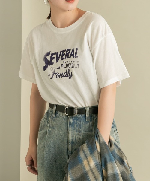 KBF(ケイビーエフ)の「シアープリントコンパクトTEE(Tシャツ/カットソー・レディース・オフホワイト/ブルー/ブラック・ONE)」の7枚目の写真