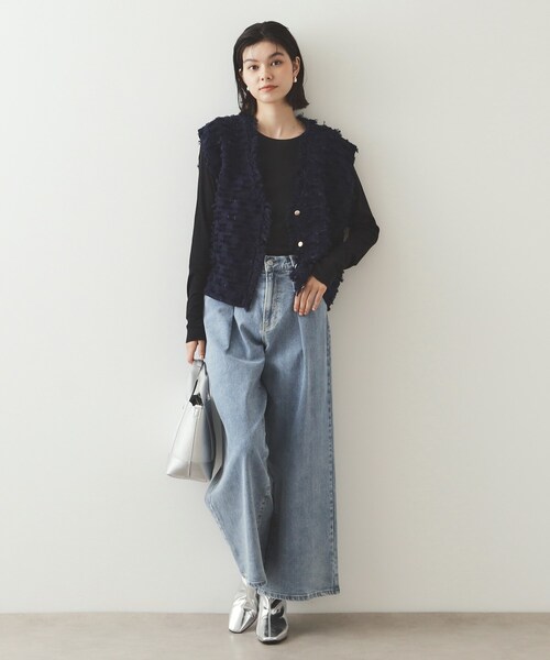 OPAQUE.CLIP（オペークドットクリップ）の「◆ラメツイード風ニットベスト【洗濯機洗い可】（ニット/セーター・レディース・ライトグレー/ブラック/ネイビー・40/38）」の9枚目の写真