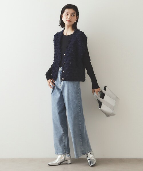 OPAQUE.CLIP（オペークドットクリップ）の「◆ラメツイード風ニットベスト【洗濯機洗い可】（ニット/セーター・レディース・ライトグレー/ブラック/ネイビー・40/38）」の10枚目の写真