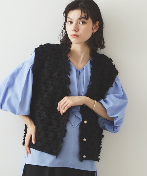 OPAQUE.CLIP（オペークドットクリップ）の「◆ラメツイード風ニットベスト【洗濯機洗い可】（ニット/セーター・レディース・ライトグレー/ブラック/ネイビー・40/38）」の12枚目の写真