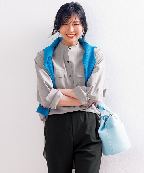 セール】ウールライク バンドカラーシャツ(シャツ/ブラウス)|UNFILO セール】ウールライク バンドカラーシャツ(シャツ/ブラウス)|UNFILO