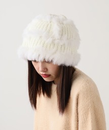 ざっくり編みニット ファー バケットハット