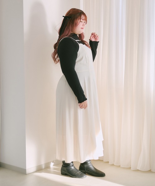 新品☆ ルオシー Louiosy チャーム付き　イレヘムキャミワンピース4L 黒 新品☆ ルオシー Louiosy チャーム付き イレヘムキャミ