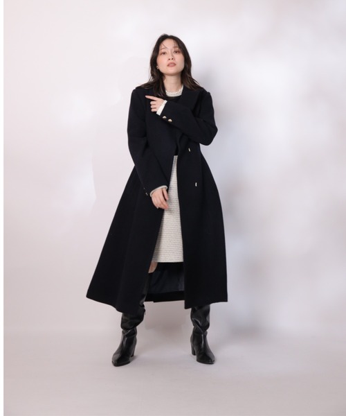 ✨美品✨アプワイザーリッシェ ダウンロングコート 黒 ブラック ファー ベルト付ロングチェスターコート（ダウンジャケット/コート