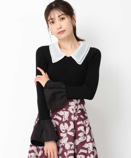 MISCH MASCH(ミッシュマッシュ)の「シアーダブル衿2wayニット/MM448309(ニット/セーター・レディース・ブラック/ピンク/ホワイト・フリ-)」の4枚目の写真