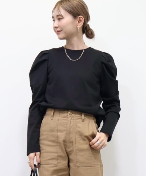 AMERICAN HOLIC(アメリカンホリック)の「ミニ裏毛ショルダータックプルオーバー(Tシャツ/カットソー・レディース・ライトグレー/ブラック・M/L)」の1枚目の写真
