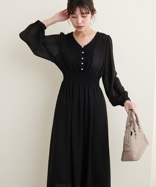 ピンタックプリーツお上品ワンピース（ワンピース）｜natural couture  