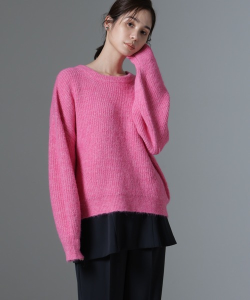 NANO universe（ナノユニバース）の「クルーネック片畦ニット（ニット/セーター・レディース・ブラック/ピンク/ライトグレー・FREE）」の3枚目の写真