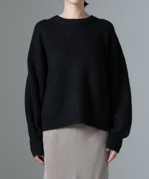 NANO universe（ナノユニバース）の「クルーネック片畦ニット（ニット/セーター・レディース・ブラック/ピンク/ライトグレー・FREE）」の17枚目の写真