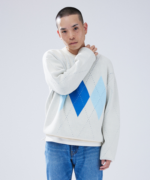 417 EDIFICE（フォーワンセブンエディフィス）の「ARGYLE KNIT / アーガイルニット（ニット/セーター・メンズ・グレー/ブルー系その他/パープル・MEDIUM/LARGE）」の2枚目の写真