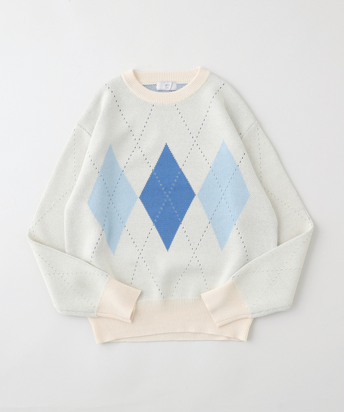 417 EDIFICE（フォーワンセブンエディフィス）の「ARGYLE KNIT / アーガイルニット（ニット/セーター・メンズ・グレー/ブルー系その他/パープル・MEDIUM/LARGE）」の4枚目の写真