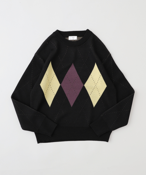 417 EDIFICE（フォーワンセブンエディフィス）の「ARGYLE KNIT / アーガイルニット（ニット/セーター・メンズ・グレー/ブルー系その他/パープル・MEDIUM/LARGE）」の5枚目の写真