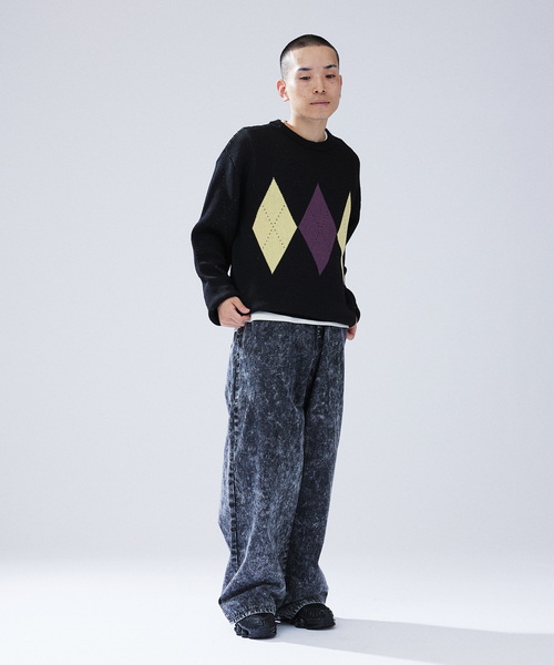 417 EDIFICE（フォーワンセブンエディフィス）の「ARGYLE KNIT / アーガイルニット（ニット/セーター・メンズ・グレー/ブルー系その他/パープル・MEDIUM/LARGE）」の8枚目の写真