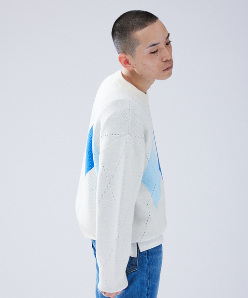 417 EDIFICE（フォーワンセブンエディフィス）の「ARGYLE KNIT / アーガイルニット（ニット/セーター・メンズ・グレー/ブルー系その他/パープル・MEDIUM/LARGE）」の18枚目の写真