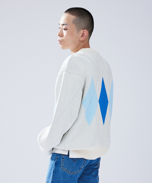 417 EDIFICE（フォーワンセブンエディフィス）の「ARGYLE KNIT / アーガイルニット（ニット/セーター・メンズ・グレー/ブルー系その他/パープル・MEDIUM/LARGE）」の19枚目の写真